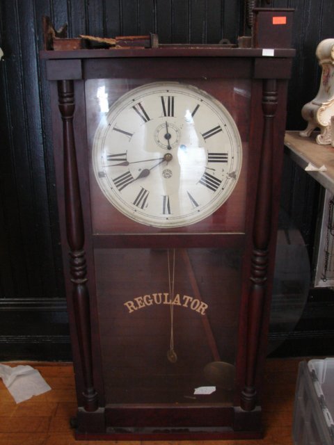 New Haven Regulator: 40" x 19", mahog case, case as is