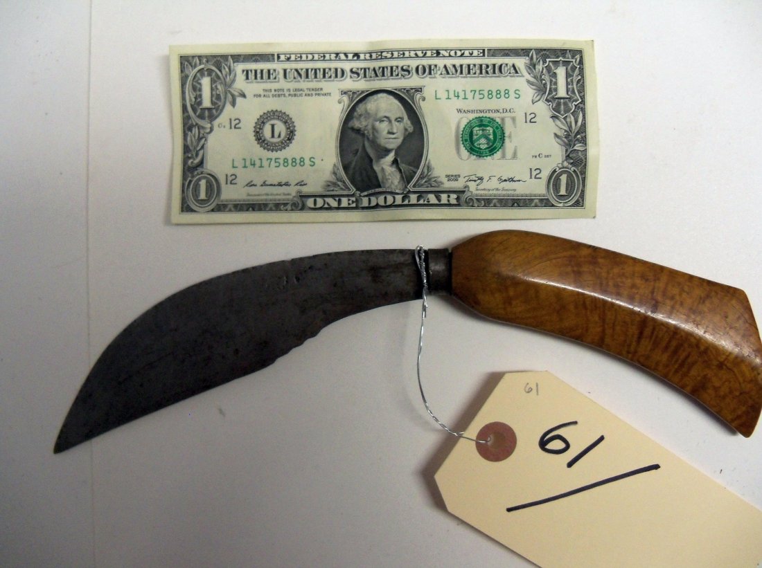 Antique 19th Century Indonesian Dagger from Bali: Unusual design with very finely patterned wooden grip. William Herbert McGinty Collection. Collected between the late 1800's and early 1900's.