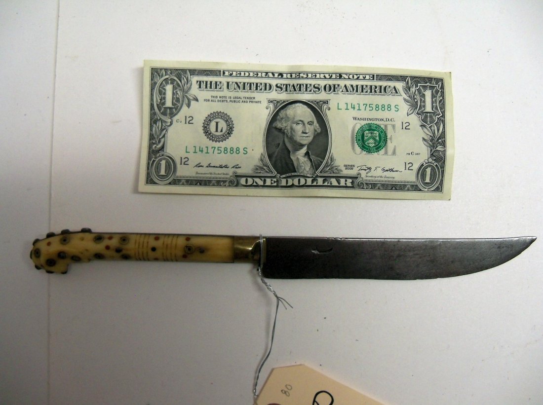 19th Century Ottoman Turkish, Bosnian or Serbian Dagger: Typical type bichaq dagger. This example has bone grips inset with pattern designs of traditional type. 5½ blade. From the William Herbert McGinty Collection. Collected between the late 1800's and ea