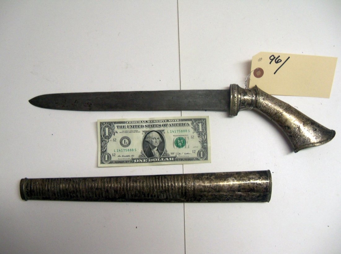 Fine 19th Century Indonesian Lombok Dagger: Silver mounted.11½ inch blade. From the William Herbert McGinty Collection. Collected between the late 1800's and early 1900's.