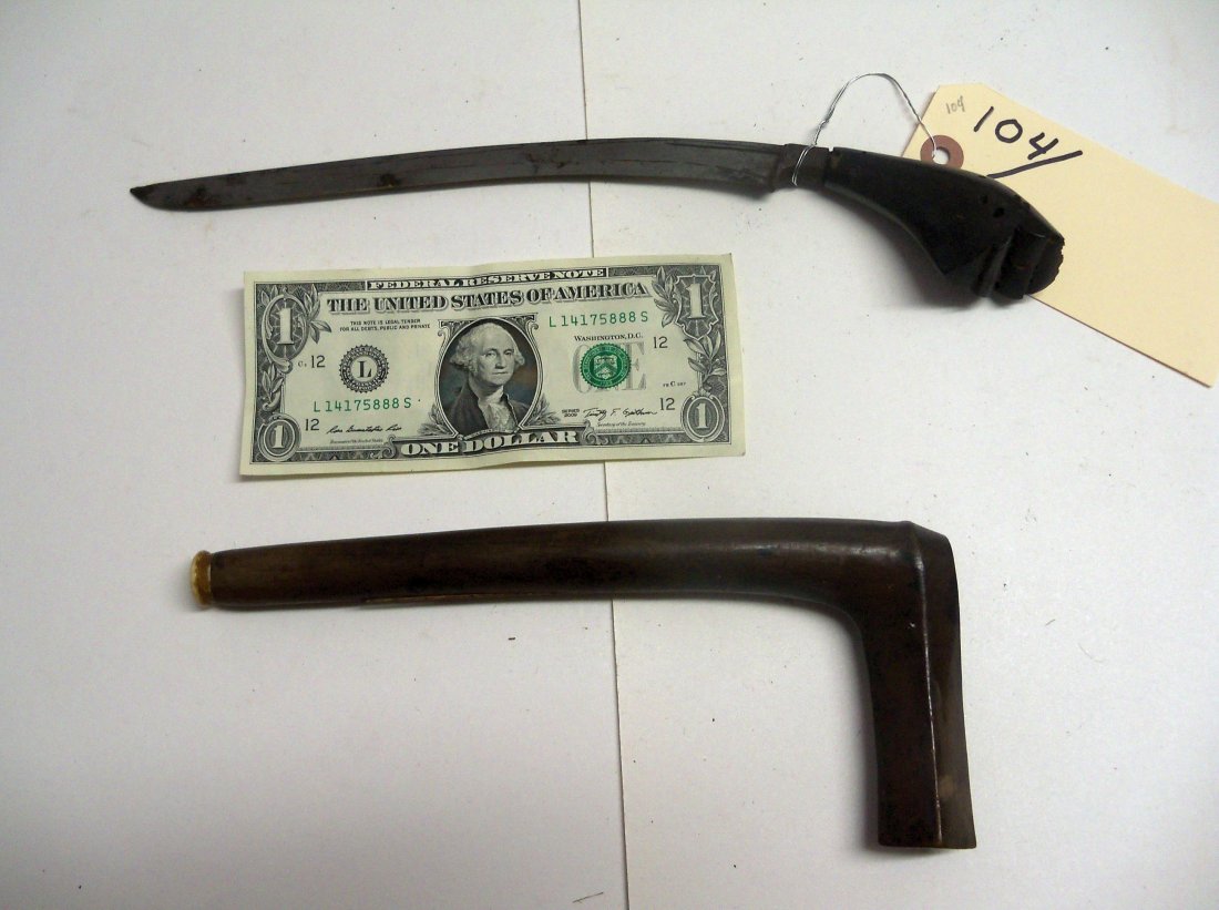 Antique 19th Century Indonesian Recong Dagger: Bade Bade Dagger with 8½ inch blade.Horn handle and typical wood scabbard witl bone chape. The William Herbert McGinty Collection. Collected between the late 1800's and early 1900's.
