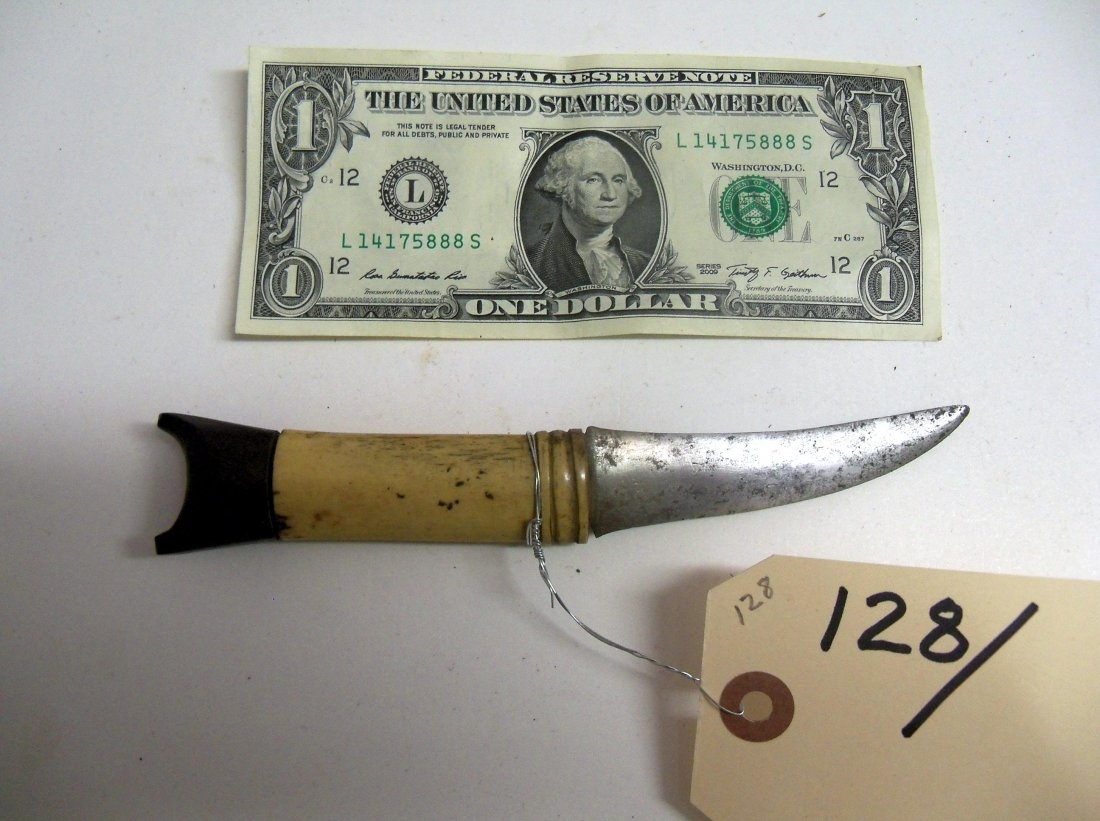 Antique African Knife,likely Sudanese: 3¼ inch blade. 7 inches overall. Bone and horn handle. William Herbert McGinty Collection. Collected between the late 1800's and early 1900's.