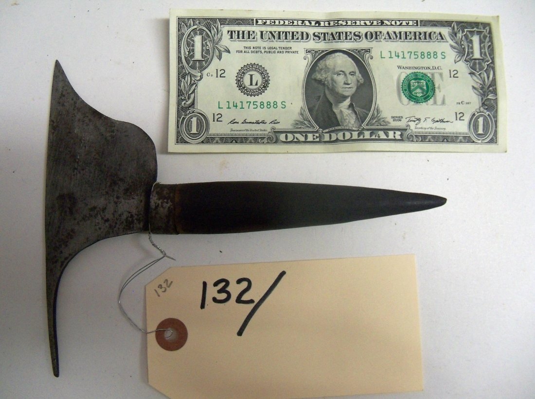 Miniature Igorot Headhunters Axe: Kalinga head axe. Seven inches overall. A curiousity. From the William Herbert McGinty Collection. Collected between the late 1800's and early 1900's.