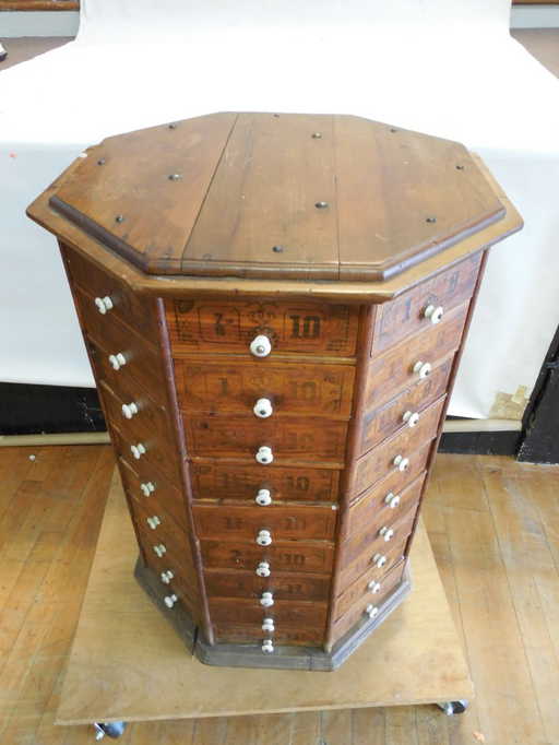 Antique Hardware Store Screw/Bolt Cabinet On Turning - Antique Hardware Store Screw/Bolt Cabinet On Turning