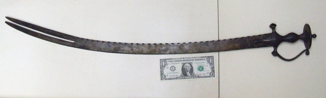 Rare 18th Century Indian Mughal Zulifikir Shamshir: Marked with Arabic inscriptions. 30.25" blade