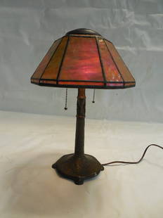 Tiffany Studios Zodiac Desk Lamp w/Leaded Shade: 16" tall, Shade 11" x 5", Base marked "Tiffany Studios New York 537", Shade marked "Tiffany Studios New York 1587"