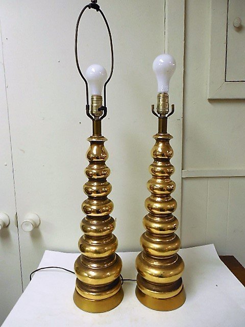 Pr (2) Vintage Porcelain Gold Lamps (1 of 4)