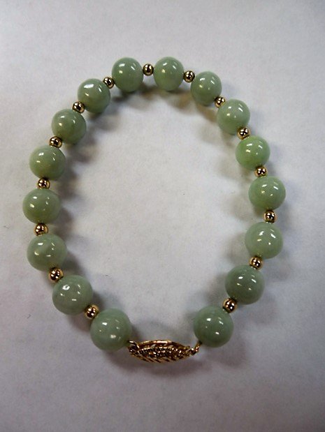 14K Gold Bracelet with Green Jade Beads (1 of 2)