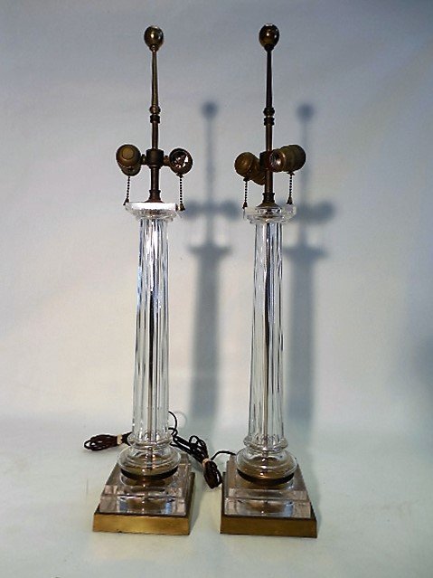 Pair Neoclassical style Glass & Brass Lamps (1 of 2)