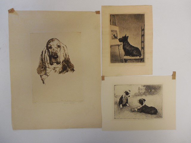 Lot of 3 Morgan Dennis Etchings of Dogs , signed (1 of 4)