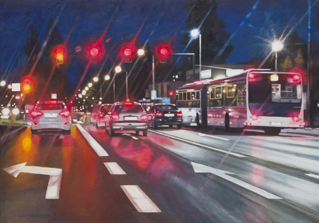 Lukasz Jacek (b. 1978), City 6, 2017, oil on canvas, (1 of 4)