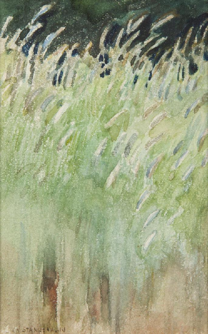Jan Stanislawski (1860 - 1907) Grain watercolour on: Jan Stanislawski (1860 - 1907) Grain watercolour on paper; 11.3 x 7.3 cm; signed lower left: 'JAN STANISLAWSKI'; gallery label from Towarzystwo Przyjaciol Sztuk Pieknych in Lviv on the reverse; EXHIBI