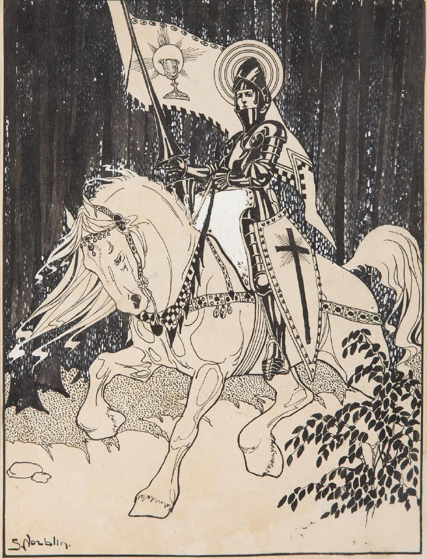 Stefan Norblin (1892 - 1952) Joan of Arc gauche, ink on: Stefan Norblin (1892 - 1952) Joan of Arc gauche, ink on paper; 27 x 20.3 cm; signed lower left: 'S. Norblin'; NOTE: - To this lot we apply Artist's Resale Right (Droit de Suite) fee. Royalties are cal
