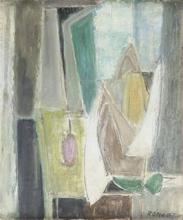 Elizabeth Ronget (1893 - 1962) Composition; oil on: Elizabeth Ronget (1893 - 1962) Composition; oil on canvas, 56 x 47 cm; signed and dated lower right: 'Ronget'; on the reverse exhibition paper label; EXHIBITED: - Salon des Independants, Paris 1970; N