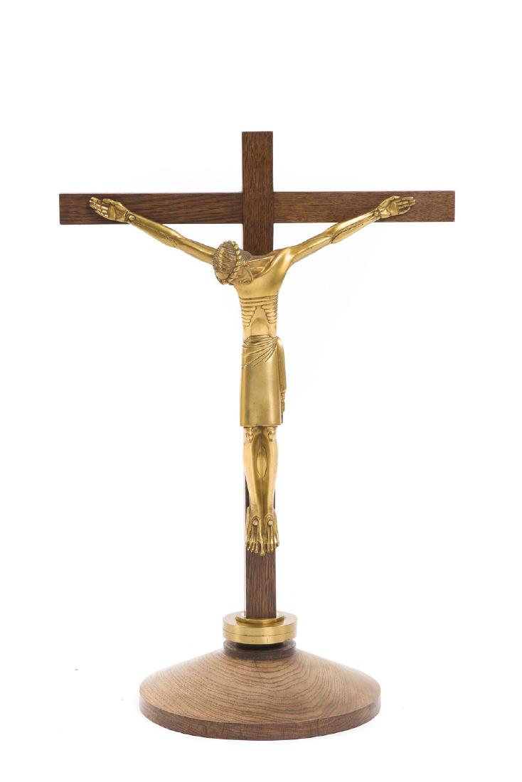Jean Lambert-Rucki (1888 - 1967), The Crucifix: Jean Lambert-Rucki (1888 - 1967), The Crucifix ; bronze, wood, 60 x 40.5 cm, signed from the side: 'J. Lambert Rucki'; LITERATURE: - Jean Lambert-Rucki, [ed.] Jacques De Vos, Marc-Andre Ruan, Jean-Pie