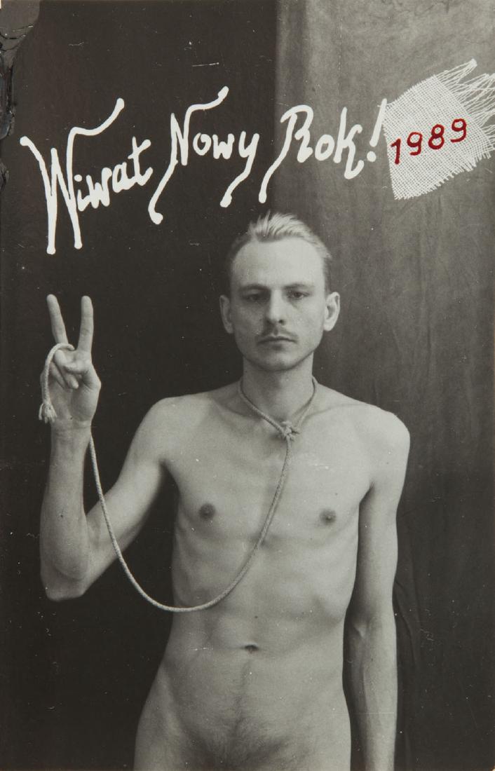 Zofia Kulik (b. 1947), Viva New Year, 1988: Zofia Kulik (b. 1947) Viva New Year, 1988; gelatin silver print on photographic paper, 14 x 9 cm; three author's stamps on the reverse and described: 'Pozdrawiamy | Kwiek i Kulik'; NOTE: - To this lot