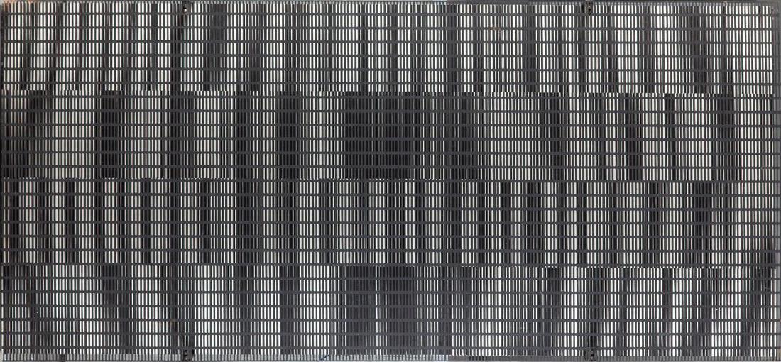 Antonio Asis (b. 1932) Vibration, 1974: Antonio Asis (b. 1932) Vibration, 1974; acrylic, metal on wooden board; 93 x 200 x 17 cm; signed and dated on the reverse: 'Asis | 1974';