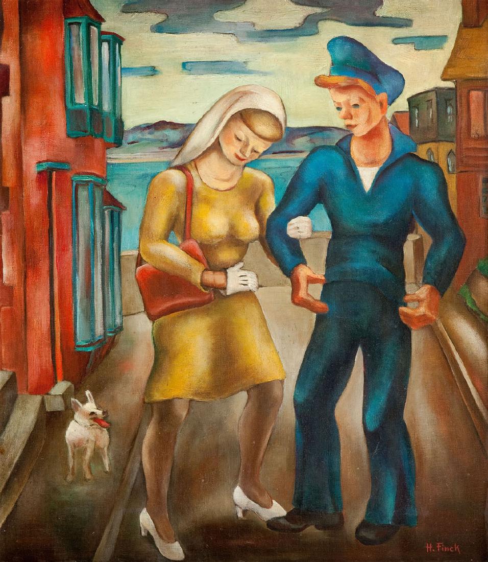 Hazel Finck (1894 - 1977) "Man from the Boat", 1945;: Hazel Finck (1894 - 1977) "Man from the Boat", 1945; oil on canvas, 61 x 53 cm; signed lower right: 'H. Finck', on the reverse paper exhibition label; inscribed on the stretcher: 'Man from the Boat (.