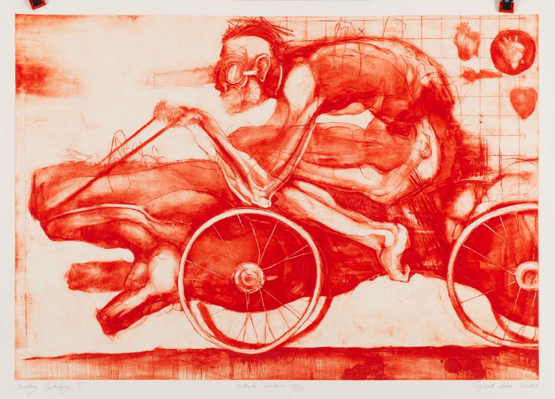 Wojciech Pelc (b. 1984) "Rectors of the Apocalypse V'',: Wojciech Pelc (b. 1984) "Rectors of the Apocalypse V'', 2011; mixed media/paper, 69 x 99 cm (image); signed, dated and described by pencil on the bottom: 'Jezdzcy Apokalipsy V technika mieszana 11/30