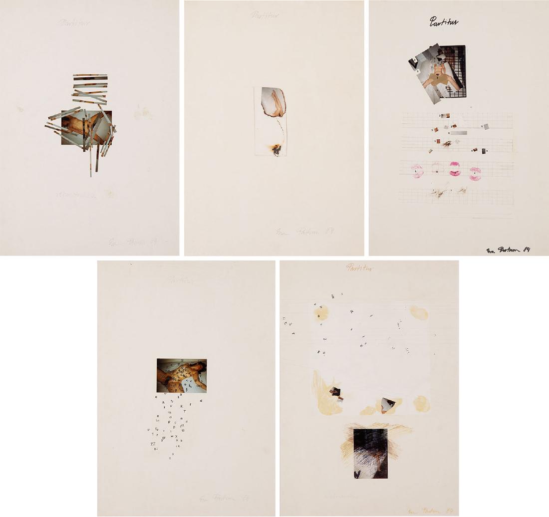 Ewa Partum (b. 1945) "Musical Score" ("Partituren"),: Ewa Partum (b. 1945) "Musical Score" ("Partituren"), 1984; mixed media, photography, collage on paper, 70 x 50 cm (dimensions of the biggest work); each part dated and signed at the bottom: 'Ewa Partu