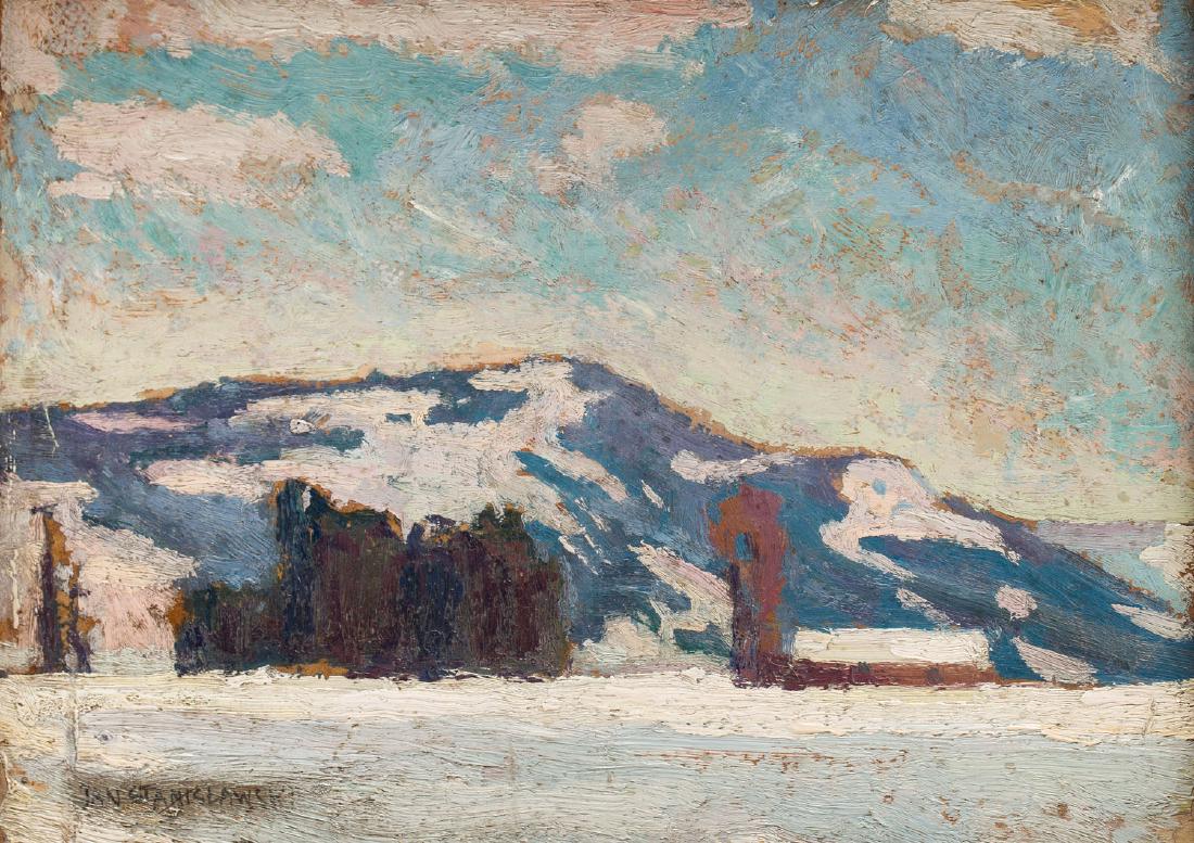 Jan Stanislawski (1860 - 1907) Winter landscape from: Jan Stanislawski (1860 - 1907) Winter landscape from Zakopane (recto/verso), circa 1906; oil/paperboard, 16.5 x 23.5 cm (dimensions in frame); signed lower left: 'JAN STANISLAWSKI' (recto); OPINIONS: