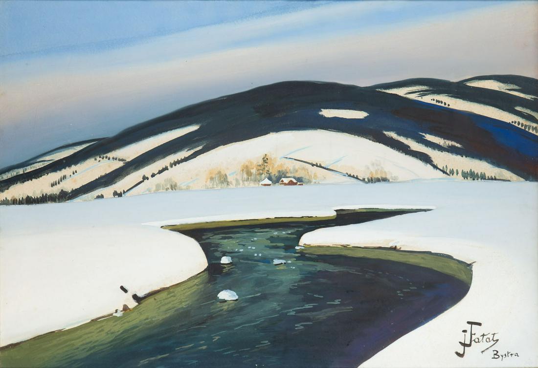 Julian Falat (1853 - 1929), Winter landscape from: Description watercolour, gouache/paper, 68 x 98 cm Dimensions 68 x 98 cm Artist or Maker Julian Falat (1853 - 1929) Medium watercolour, gouache/paper Date pre-war collection, Poznan