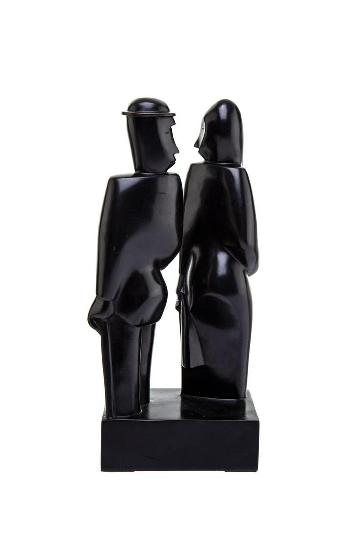 Jean Lambert-Rucki (1888 - 1967) 'Couple au parapluie',: Jean Lambert-Rucki (1888 - 1967) 'Couple au parapluie', 1923-25; cast/patinated bronze, 32.5 x 13.5 x 10 cm; signed at the angle of the base: 'J. Lambert-Rucki'; signed and numbered: '5/8', caster's m