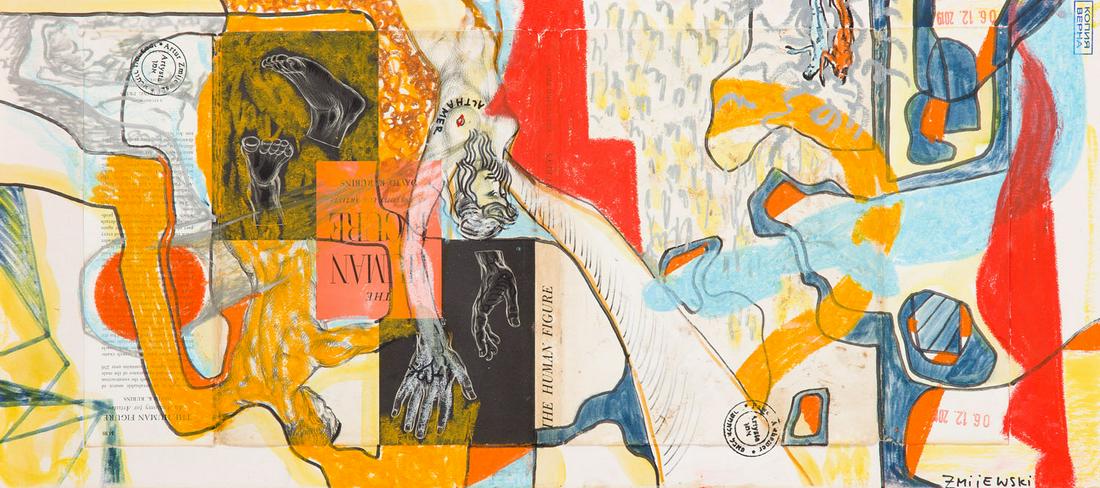 Artur Zmijewski Pawel Althamer Untitled, from the: Artur Zmijewski Pawel Althamer Untitled, from the series: "Conversations", 2019 collage, mixed media/cardboard, 105 x 35 cm signed in the composition, author's seals in the composition NOTE:- In addit