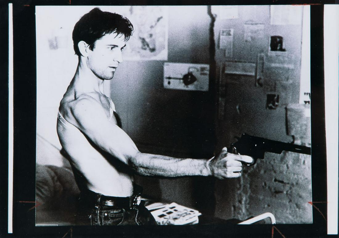Robert de Niro in the movie "Taxi Driver",: Robert de Niro in the movie "Taxi Driver", C-Print/photographic paper, 20.5 x 28.5 cm (dimensions in passe-partout window), "Taxi Driver", director Martin Scorsese, 1976 described on the reverse: 'Rob
