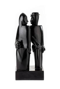 Jean Lambert-Rucki (1888 - 1967), Couple with the: Jean Lambert-Rucki (1888 - 1967), Couple with the umbrella, 1923-25, patinated bronze, 32 x 13.5 x 9.5 cm, signed on the side of the base: 'J. Lambert-Rucki' and with an artist's monogram: 'LR',