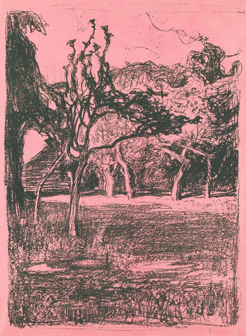 Jan Stanislawski, (1860 - 1907), Orchard (on the pink: Jan Stanislawski, (1860 - 1907), Orchard (on the pink paper), 1899, lithography/paper, 35 x 25.5 cm (dimensions in passe-partout window), signed in the plate lower right: 'JS', - In addition to the ha