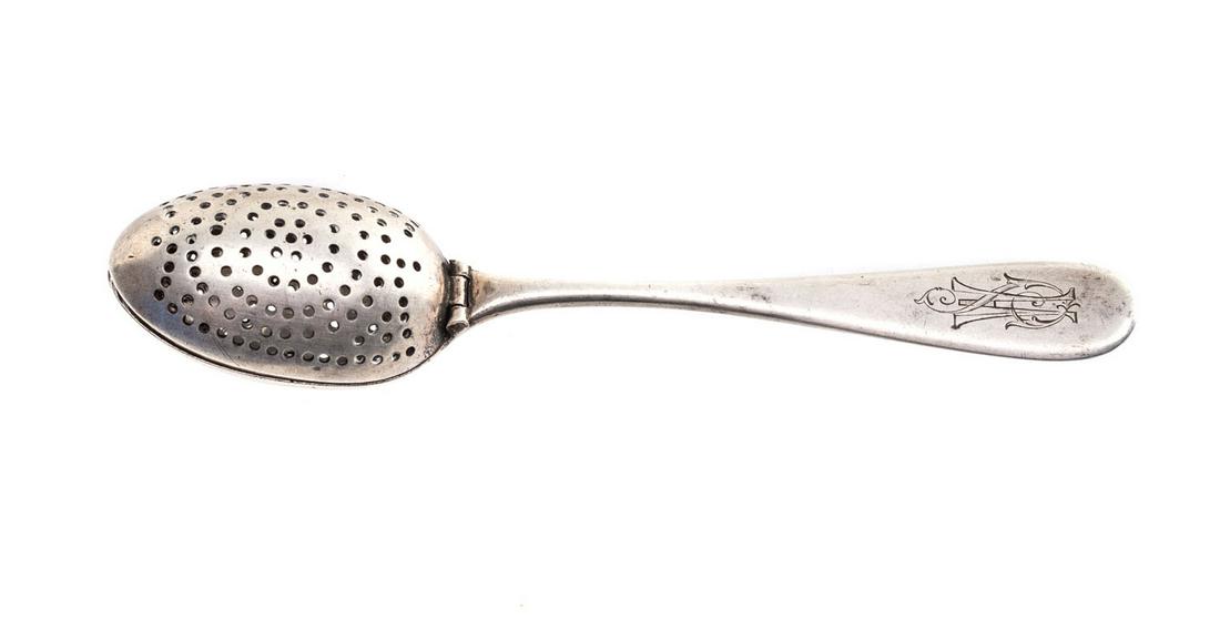 Tea Infuser: beginning of the 20th Century Grachev Brothers St. Petersburg silver length: 155 cm weight: 59 g silver fineness: '84' silversmith's marks on the handle: two-headed tsarist eagle - sign of the court s