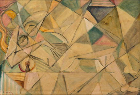 Elizabeth Ronget (1893 - 1962): Cubist nude1938 oil/paperboard 54 x 79 cm signed and dated lower left: 'E. RONGET | 38' NOTE: - In addition to the hammer price the successful bidder agrees to pay us a buyer's premium on the hammer p