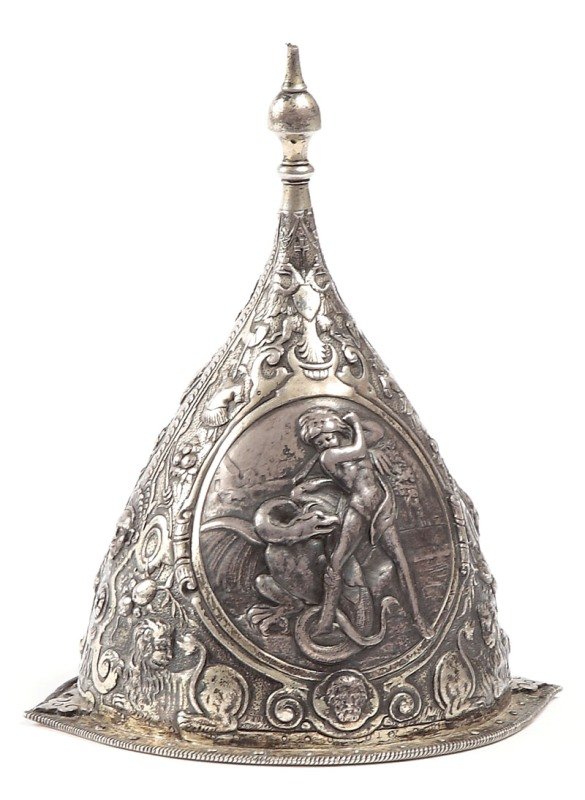 Ignacy Pawlowicz Sazikow 2nd half of XIX th centur: Ignacy Pawlowicz Sazikow 2nd half of XIX th century Bell in the shape of helmet - "szlom" silver, '84', mass: 567 g, h.: 14 cm 'IS' (cyrillic), probierz: 'AS' (cyrillic) - A. Swiecznyj active 1862 - 1