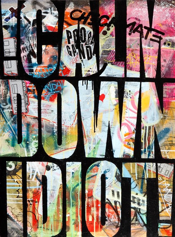 Mateusz Rybka (b. 1986 , Gdynia) Calm down..., 2012: Mateusz Rybka (b. 1986 , Gdynia) Calm down..., 2012 mixed technique/sklejka, 90 x 67 cm described backside: '"CALM DOWN..." | MATEUSZ RYBKA 2012 ROK (...)'