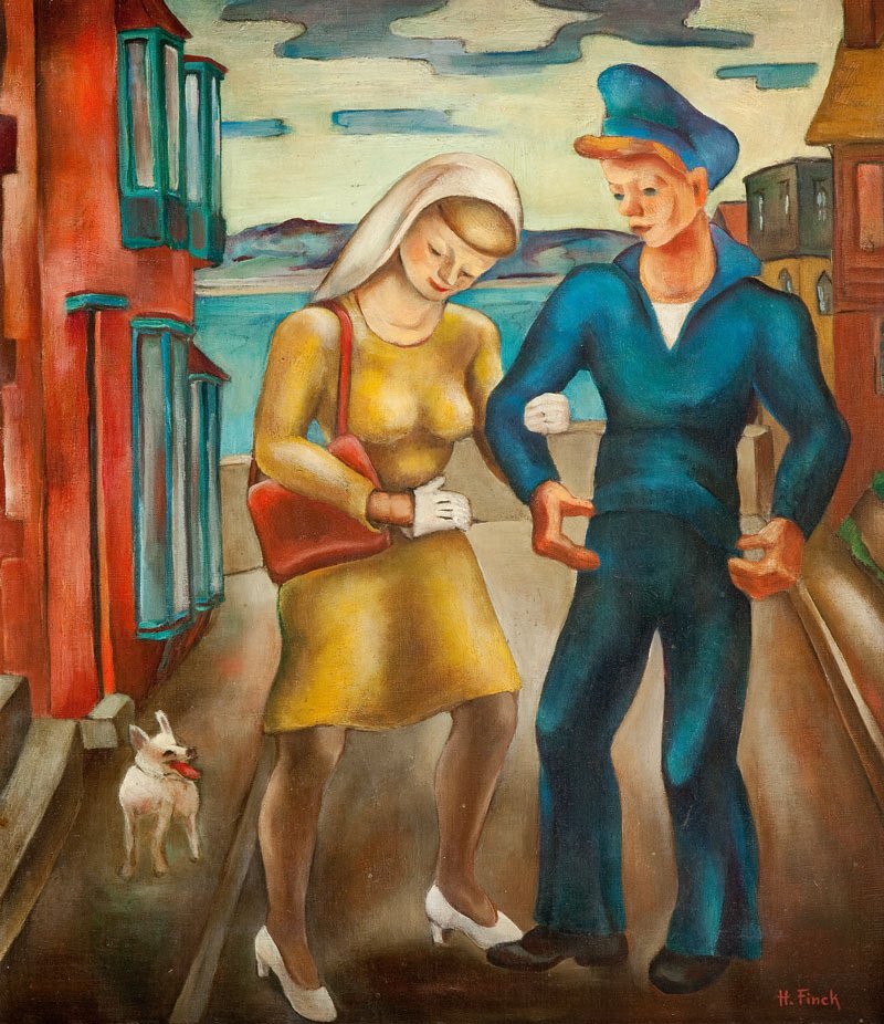 Hazel Finck (1894 New Haven, Connecticut - 1977): Hazel Finck (1894 New Haven, Connecticut - 1977) Fisherman girl oil/canvas, 61 x 54 cm signed r.b.: 'H. Finck' BACKSIDE: paper sticker