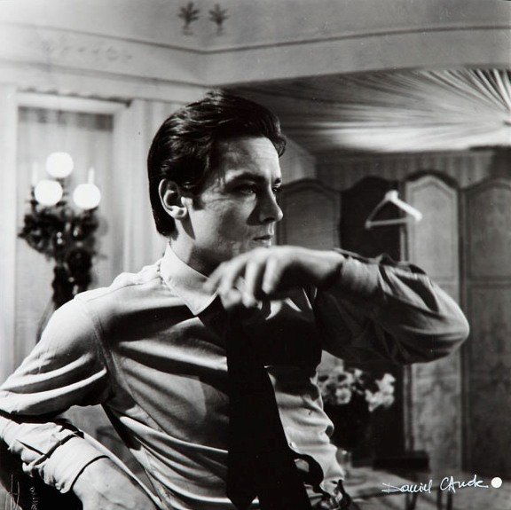 Daniel Cande (b. 1938) Alain Delon lifetime print,: Daniel Cande (b. 1938) Alain Delon lifetime print, black & white photograph, silverprint/barite paper, 50,5 x 40,5 cm signed r.b. 'Daniel Cande', signed l.b. author's stamp: Daniel Cande' backside: 'g