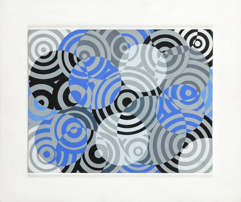Antonio Asis (b. 1932) "Interférences en gris et bleu: Antonio Asis (b. 1932) "Interférences en gris et bleu (No. 637)", 1964, acrylic on wood board, 41,6 x 50 cm, signed and dated on the reverse: 'Asis | 1964', PROVENANCE: - Acquired from the artist; -