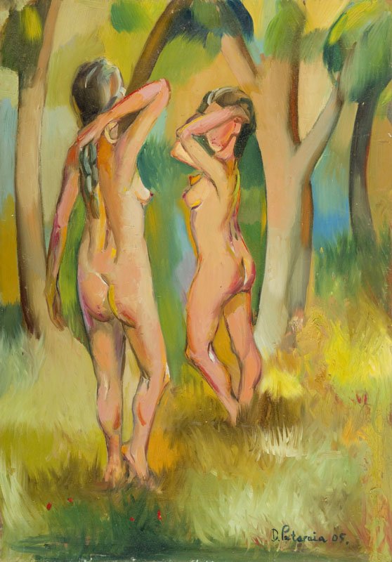 David Pataraia (b. 1971),Nudes in forest,oil/board, 90 (1 of 1)