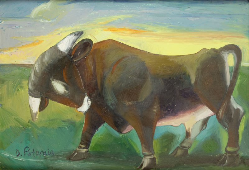 David Pataraia (b. 1971),Bull in green,oil/board, 64 x (1 of 1)