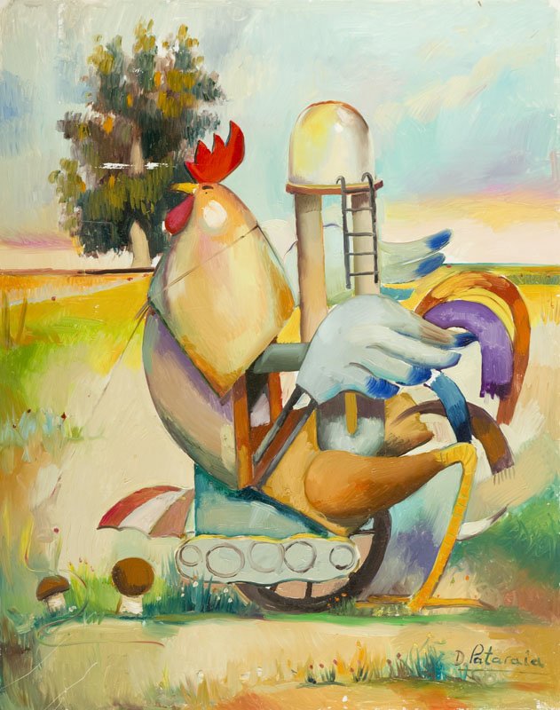 David Pataraia (b. 1971),Machien cock,oil/board, 90 x (1 of 1)
