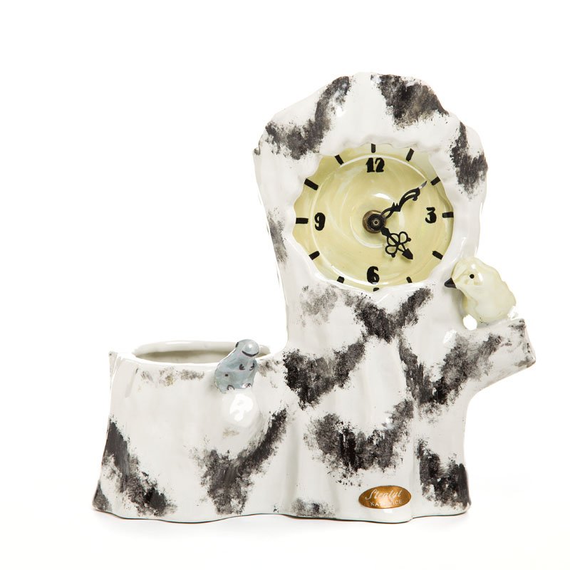 Designed by Zygmunt Buksowicz (1915 - 1993), Porcelain: Designed by Zygmunt Buksowicz (1915 - 1993), Porcelain Manufactory "Steatyt" in Katowice, Clock, porcelain, 26 x 25 x 16 cm, at the bottom factory mark; 70s of the 20th Century
