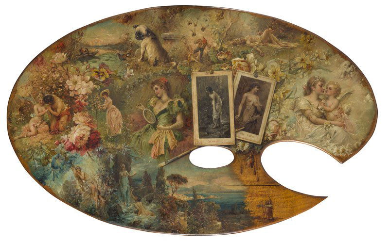 Joseph Bernard (1859 - 1945) Painter's Palette, oil on: Joseph Bernard (1859 - 1945) Painter's Palette, oil on panel, 70 x 110 cm, signed lower right: 'J. Bernard' oraz na plaszczyznie obrazu, na kartach: 'J. Bernard', 'H.Zacka'