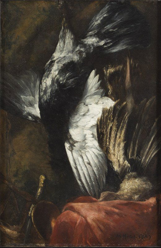 Albert Hertel (1843 - 1912) Still Life with Birds,: Albert Hertel (1843 - 1912) Still Life with Birds, 1889, oil on canvas , 125 x 83 cm, signed and dated lower right: 'Alb. Hertel 1889'; item after conservation