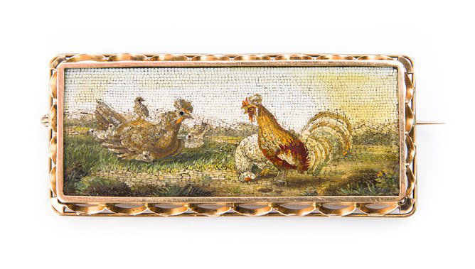 Brooch with micro mosaic, 19th Century, Italy; "3" (1 of 2)