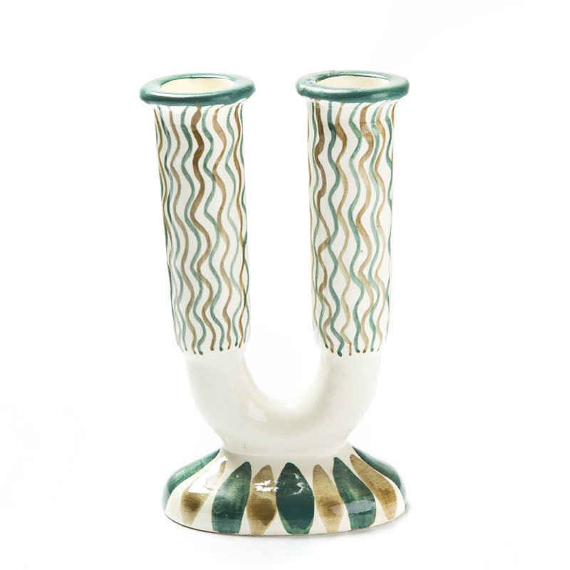 Candlestick, model no 349, Faience Factory "Wloclawek": Candlestick, model no 349, Faience Factory "Wloclawek" in Wloclawek, Poland, 1960s; faience, 19 x 11 cm; at the bottom factory mark: 'Zaklady Fajansu | WLOCLAWEK | Rewol. 1905'