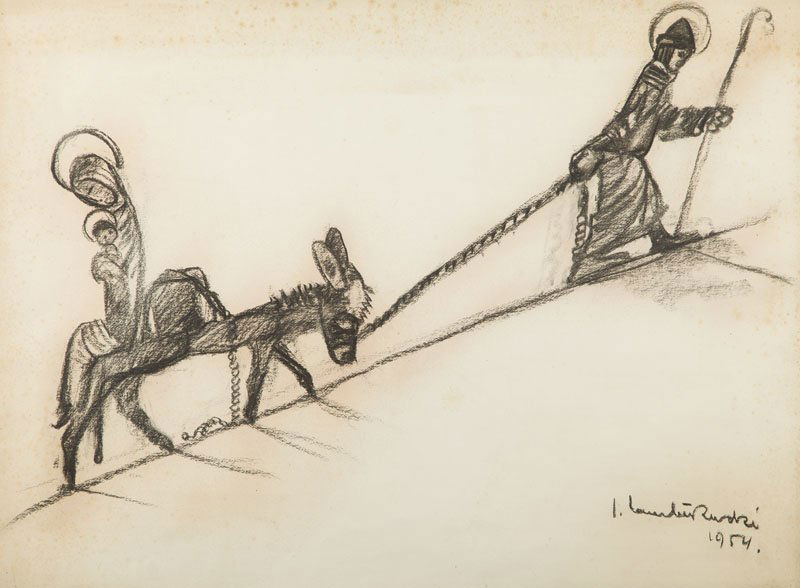 Jean Lambert-Rucki (1888 - 1967) Flight into Egypt,: Jean Lambert-Rucki (1888 - 1967) Flight into Egypt, 1954, pencil on paper, 55 x 74 cm, signed and dated lower right: 'J. Lambert-Rucki | 1954'; NOTE: - To this lot we apply 'artist's resale right' ('d