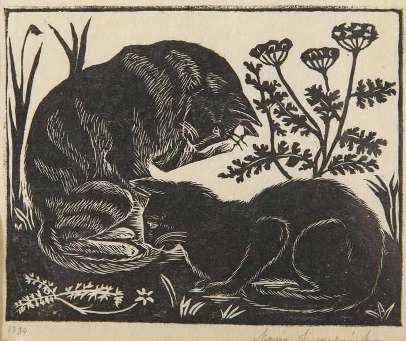 Maria Sieraczynska(b. 1885), Cats, 1934, woodcut on (1 of 4)