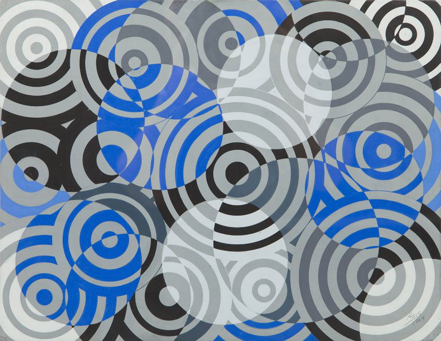 Antonio Asis (b. 1932) InterfÃ©rences en gris et bleu: Antonio Asis (b. 1932) InterfÃ©rences en gris et bleu (No. 637), 1964; acrylic on board, 40 x 48 cm; signed and dated lower right: 'Asis | 1964'; described on the reverse: 'Asis | 1964'; on the reve