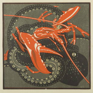 Norbertine Bresslern-Roth (1891 - 1978) Lobster fight: Norbertine Bresslern-Roth (1891 - 1978) Lobster fight with an Octopus; linocut on paper, 21,6 x 22 cm, described: 'VERLAG DER GESELLSCHAFT FUR VERVIELFALTIGENDE KUNT, WIEN. NORBERTINE BRESSLERN-ROTH,